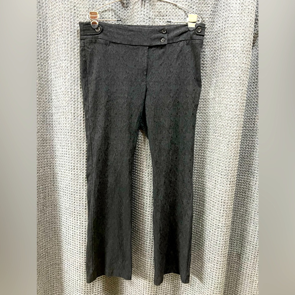 Soho Textured Print Black Straight slight Boot Cut Pants Size 14 Stretchy